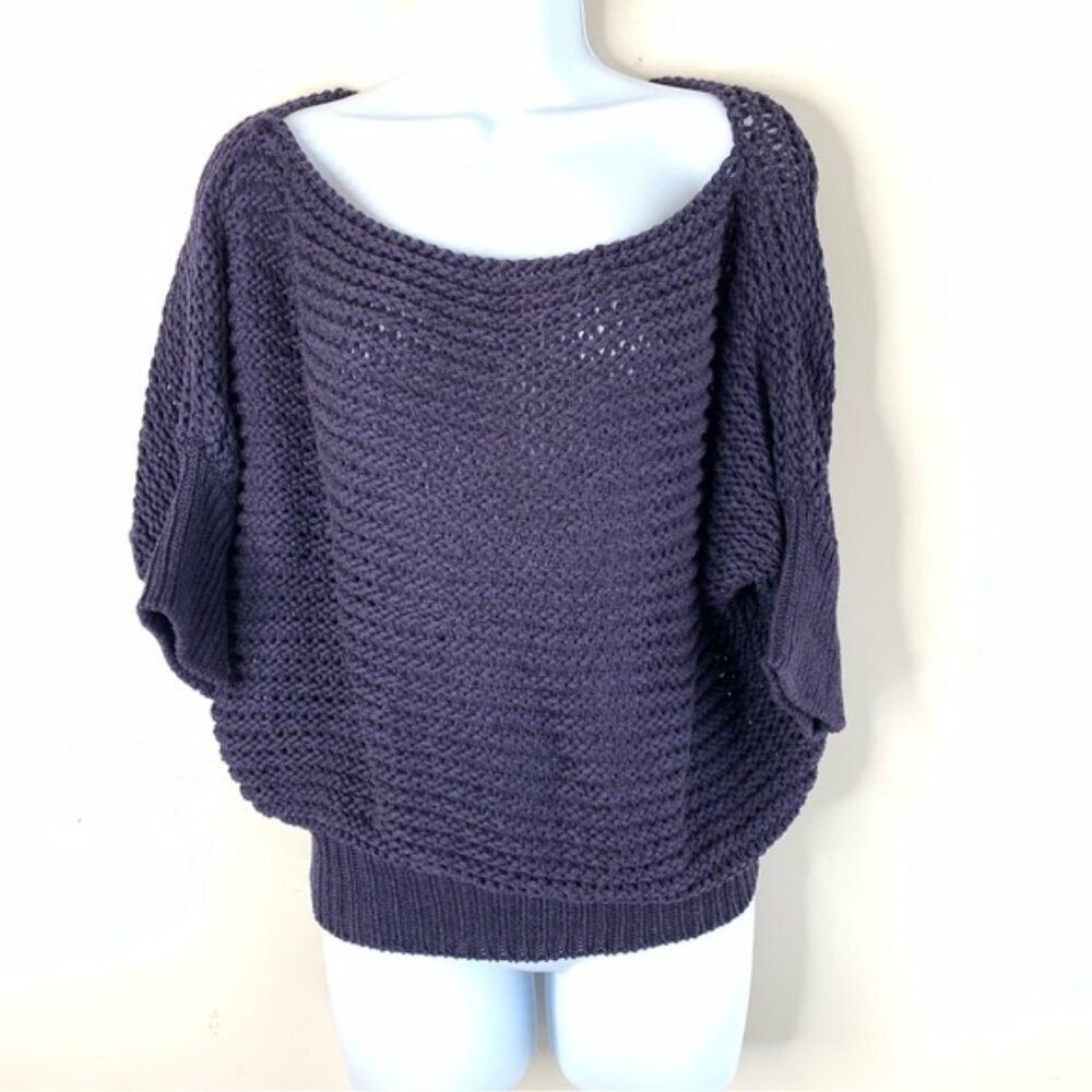 Y2K Sisley Women’s Knit Sweater Top Pullover Crochet Purple Boho peasant